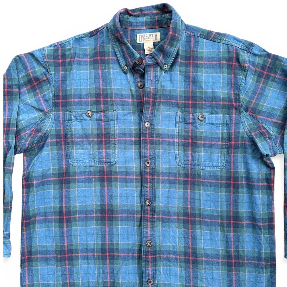 Duluth Trading Co Flannel Shirt Men‎ XL Blue Plaid Excellent 100% Cotton 52007